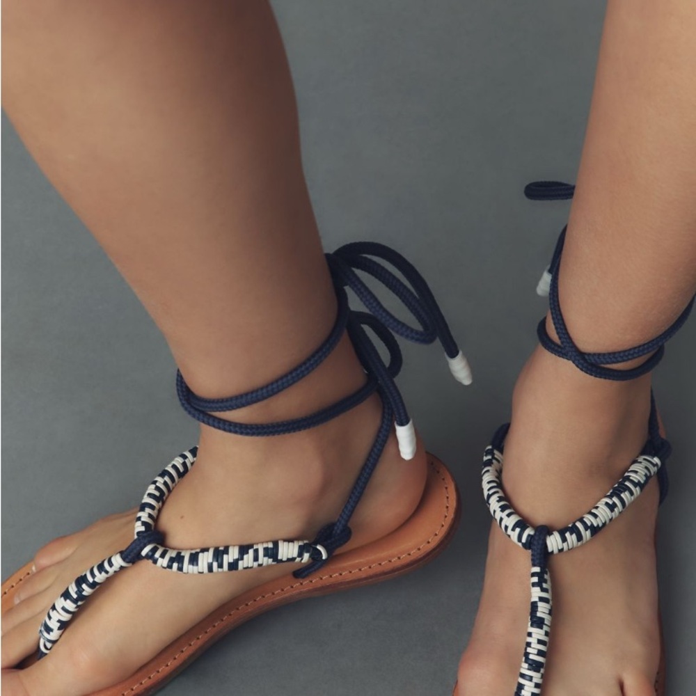 NIB Size 8 Anthropologie Schutz Claire Sandals Navy & White Strappy Sandals